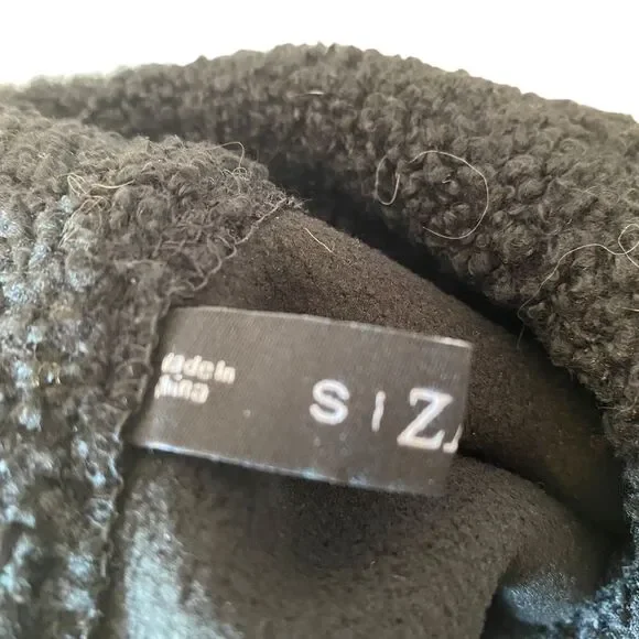 Zaful Womens Small Black Sherpa Fleece Long Sleeve Cropped Quarter-Zip Pullover - Picture 2 of 4